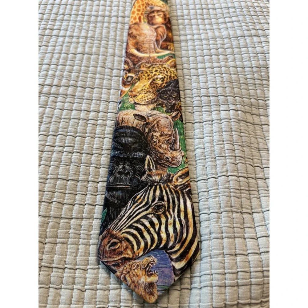 Ralph Marlin Vintage Safari Animal Print Necktie Multi Color Jungle Wildlife USA